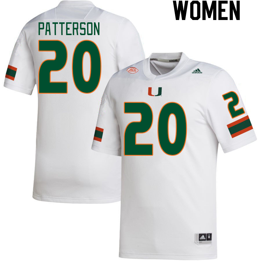 Women #20 Zaquan Patterson Miami Hurricanes College Football Jerseys Stitched-White